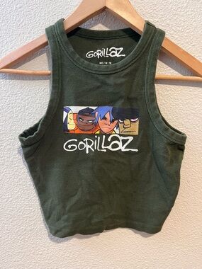 Gorillaz Ribbed Baby Tee Crop Tank Top Band Tee Green Size Medium